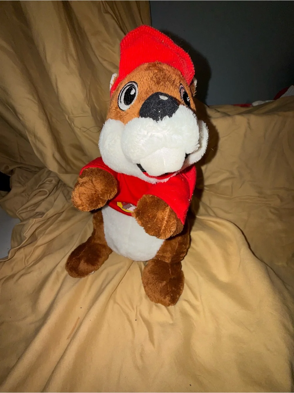 Plush Brown Stuffed Buc-ee Toy with Red Hat and Shirt - Soft Plush